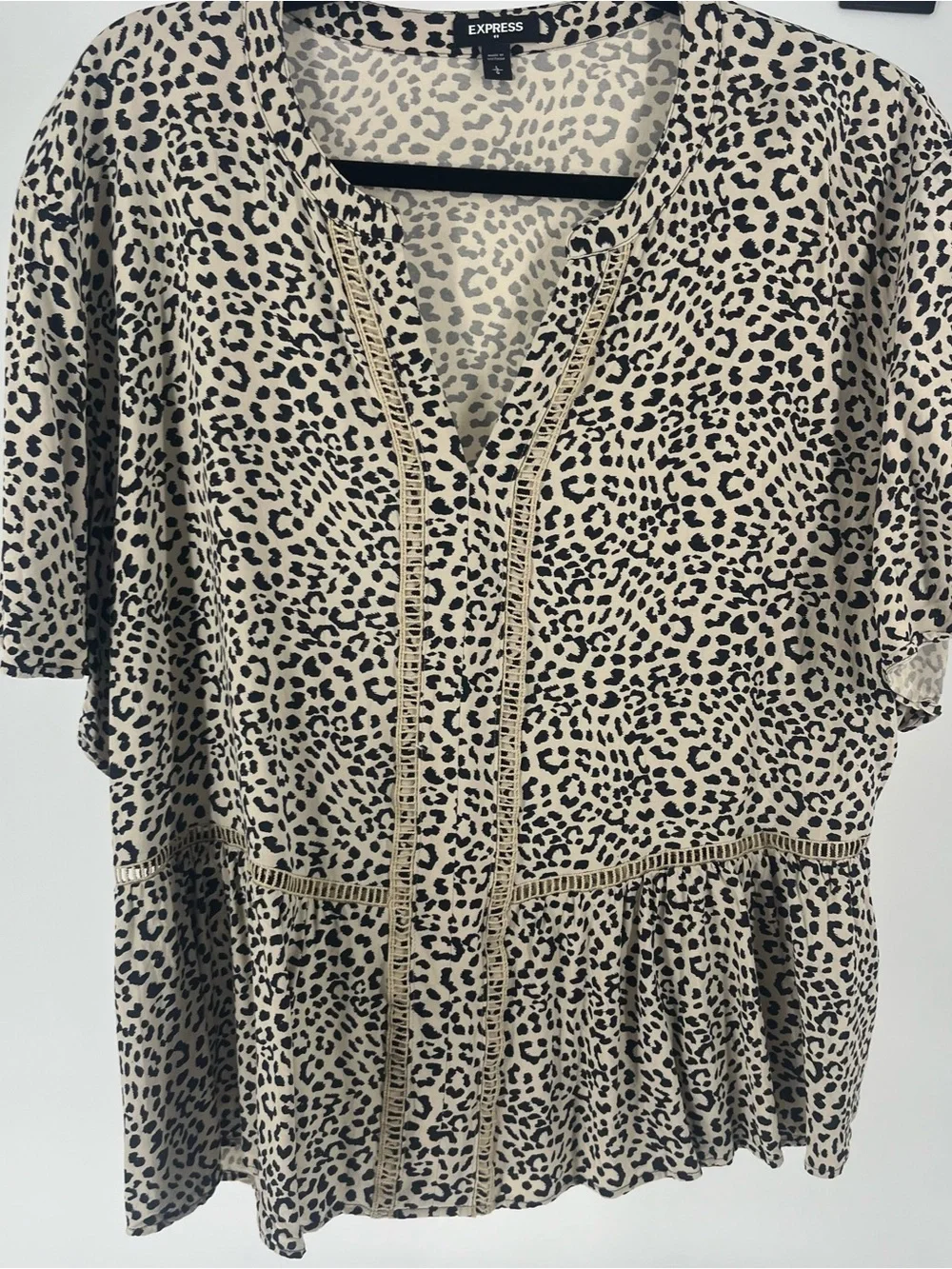 Express Beige and Black Leopard Print Peplum Tunic